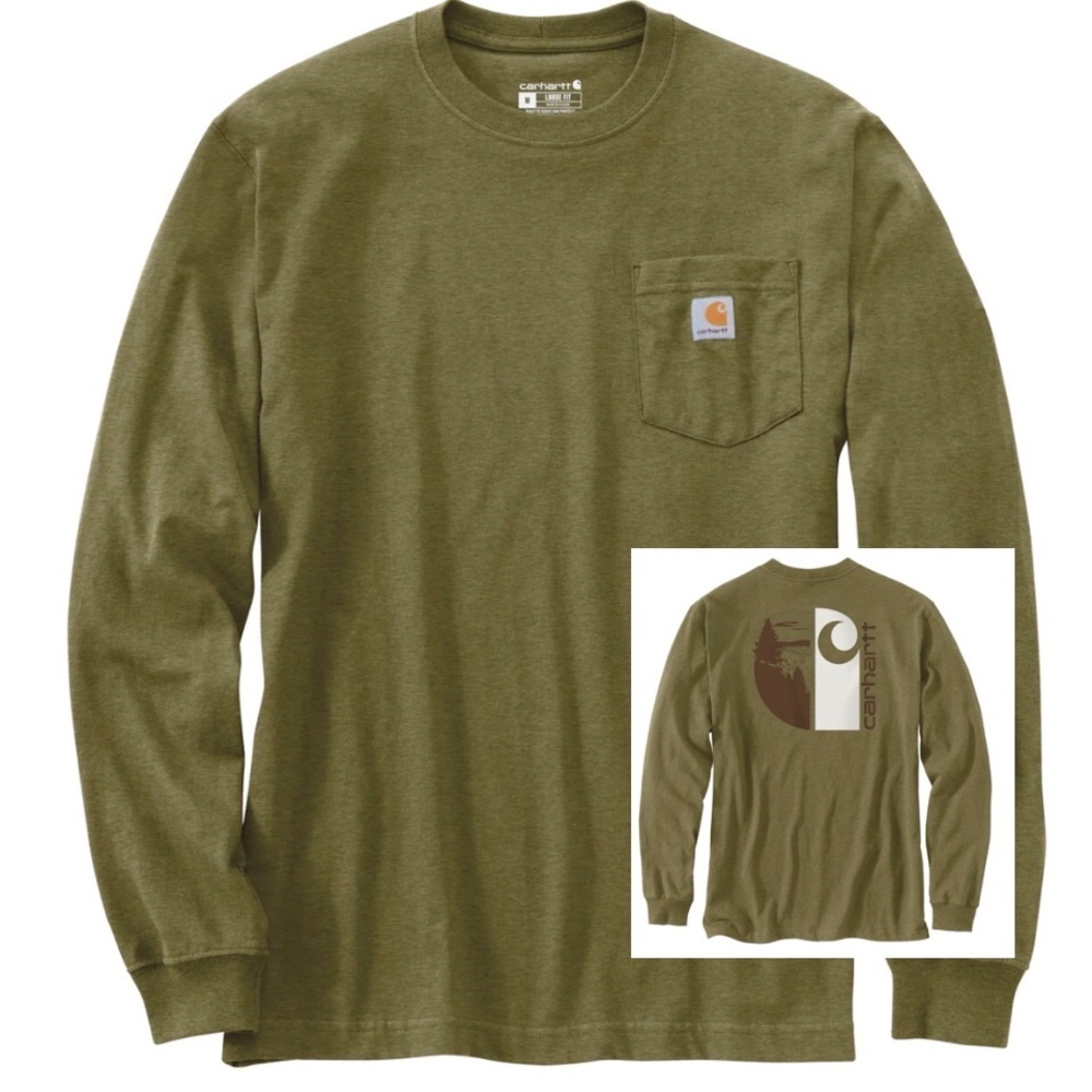 Carhartt Men's Green Loose Fit Heavyweight Long-Sleeve Graphic Tee Size XL